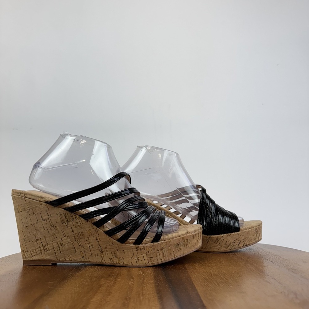 Womens Charles By David Charles Gustavo Black Cork Slip On Wedge Sandal Size 10
